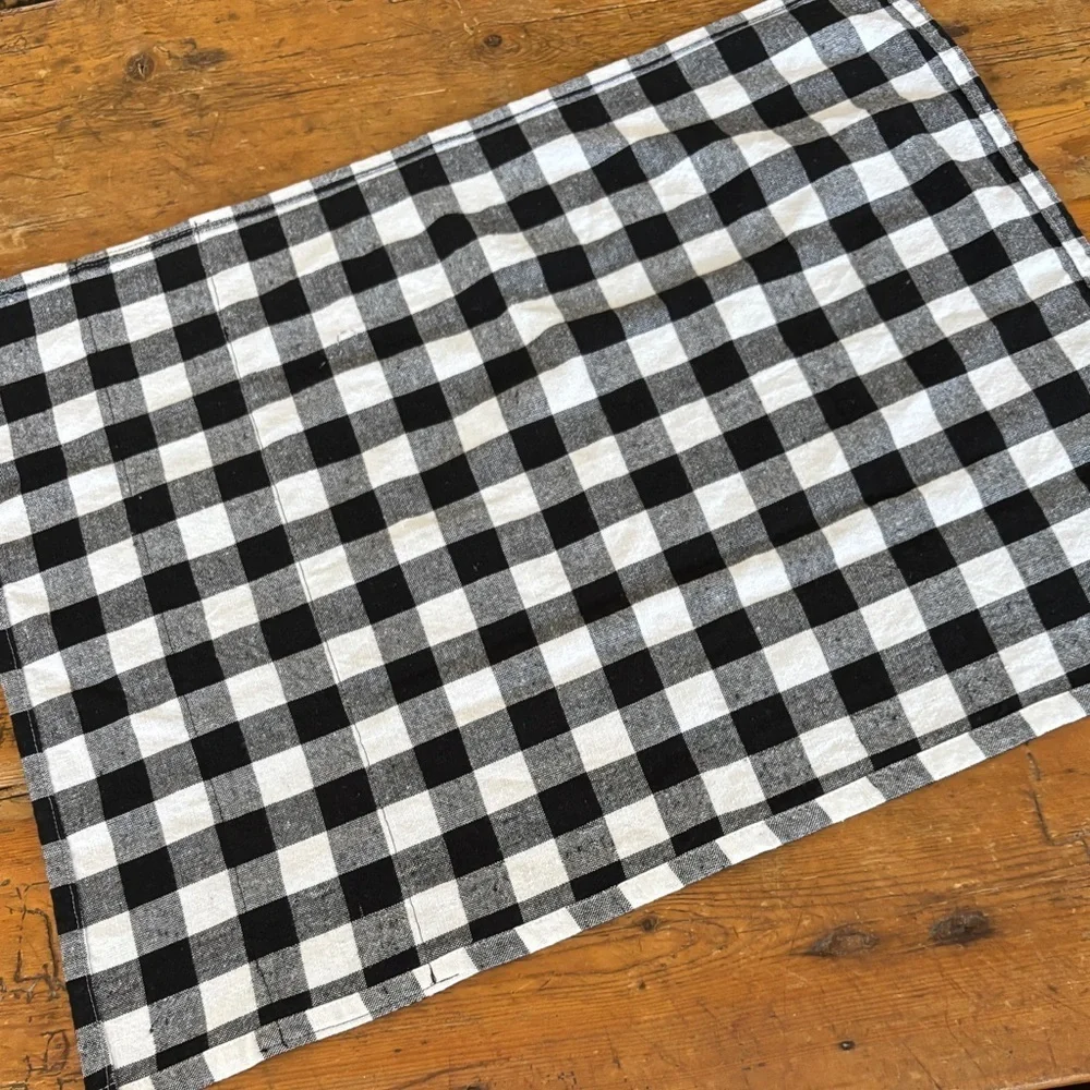 Handmade Kitchen Towel blk & wht buff check 100% cottn farmhouse Cottagecore